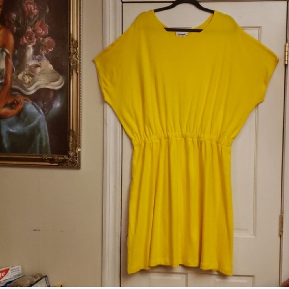 Serengeti Bright Yellow Bat Wing Boat Neck Midi Dress Size 3X